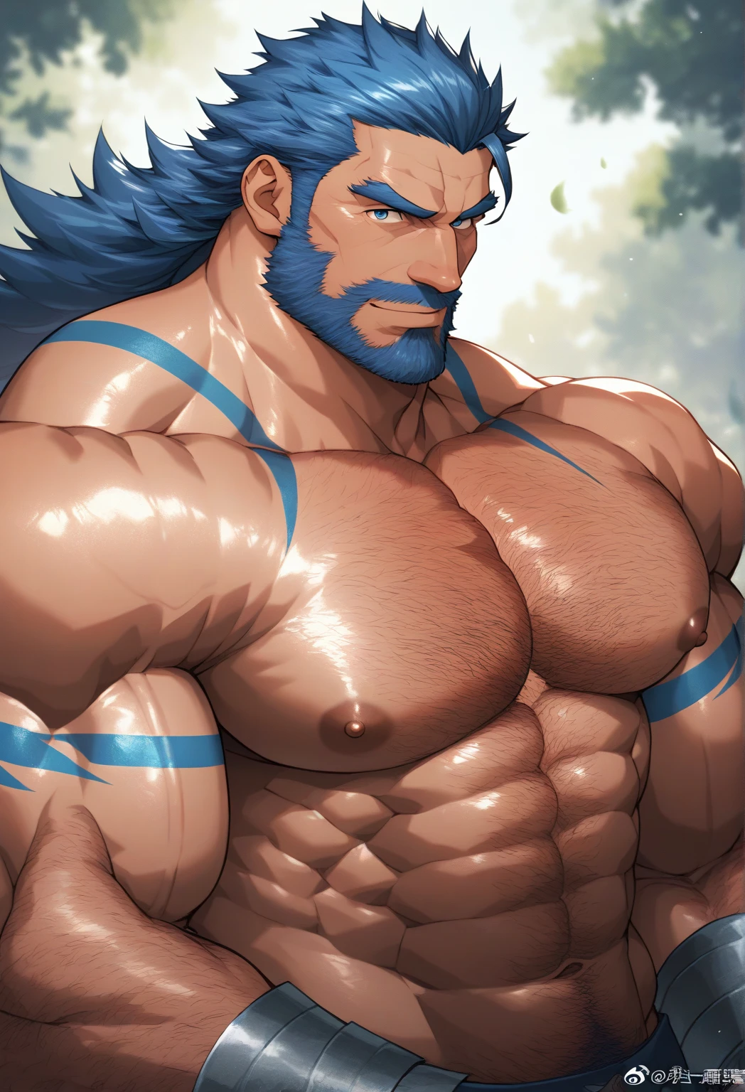 Highest quality、masterpiece、Ultra-high resolution、Detailed Background、Game CG、Muscular man、Mature Men、The chunky body of a rose、Thick arms、Thick thighagician、Current unrest、Above the Clouds、Water flows around the body、Magical Droplets、water water、