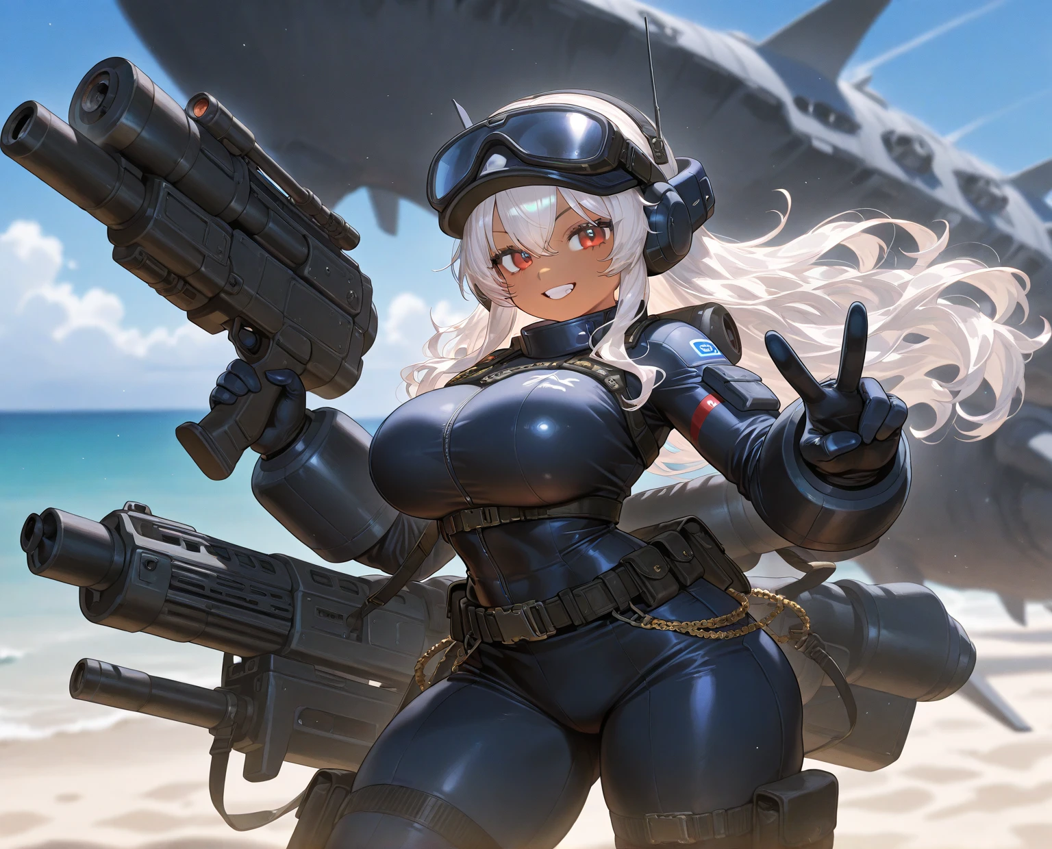 (best quality,masterpiece:1.2),solo,female,large breasts,mercenary,blonde hair,tan skin,young, full body