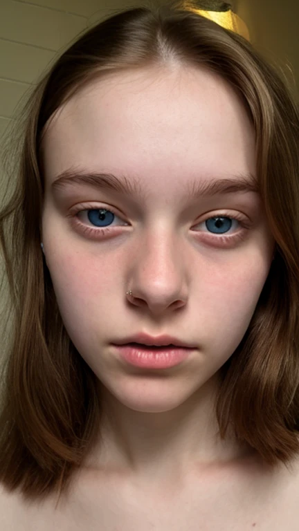 (best quality,hyper-realistic,ultra-detailed,8k), teenager, fifteen years old, paleness, perfect body, cute face, licking white cream over lips, round face, very young face, pleasure face, very white skin, big blue eyes, full body picture, white panties, small nose, delicate, feminine, elegant , breasts