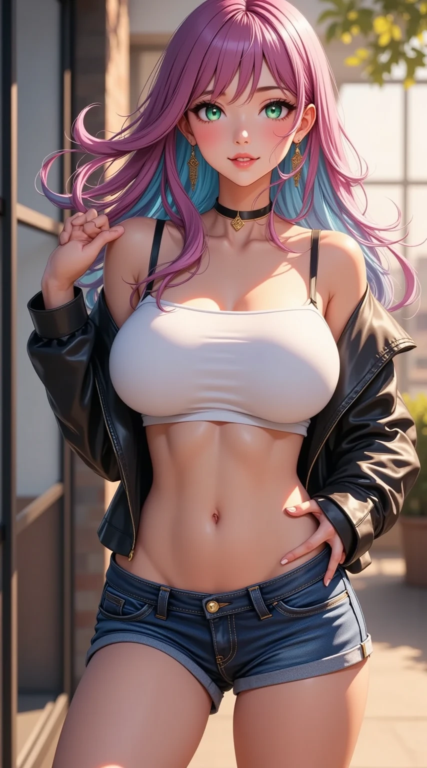 tmasterpiece, best quality, 8k wallpaper, highly detailed, illustration, (perfect bodies: 1.1), 1 girl with giant breasts, double mackerel, baseball cap, cyberpunk inspired clothing, modern jeans, side face, mockup