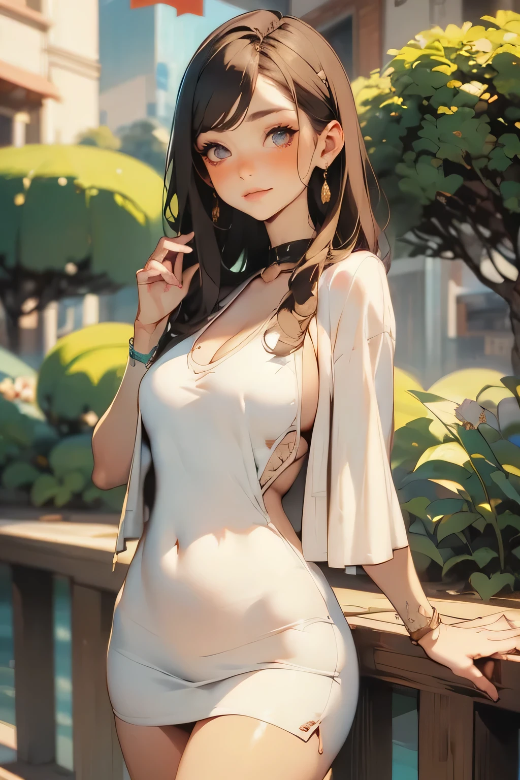 attractive young woman in knitted dress、natural smile、healthy skin、Relaxed random pose、4K、realistic、HDR、Studio Lighting、Ultra Fine Painting、deep focus、Professional、vibrant colors、 bokeh effects