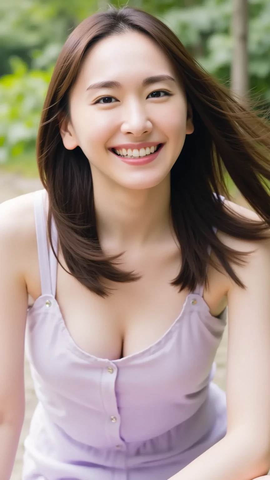 Japanese ),((beautiful girl)),cleavage,An expression that imagines something pleasant:1.2,(perfect body beauty:1.2),((perfect body)),(shy smile),beautiful teeth,