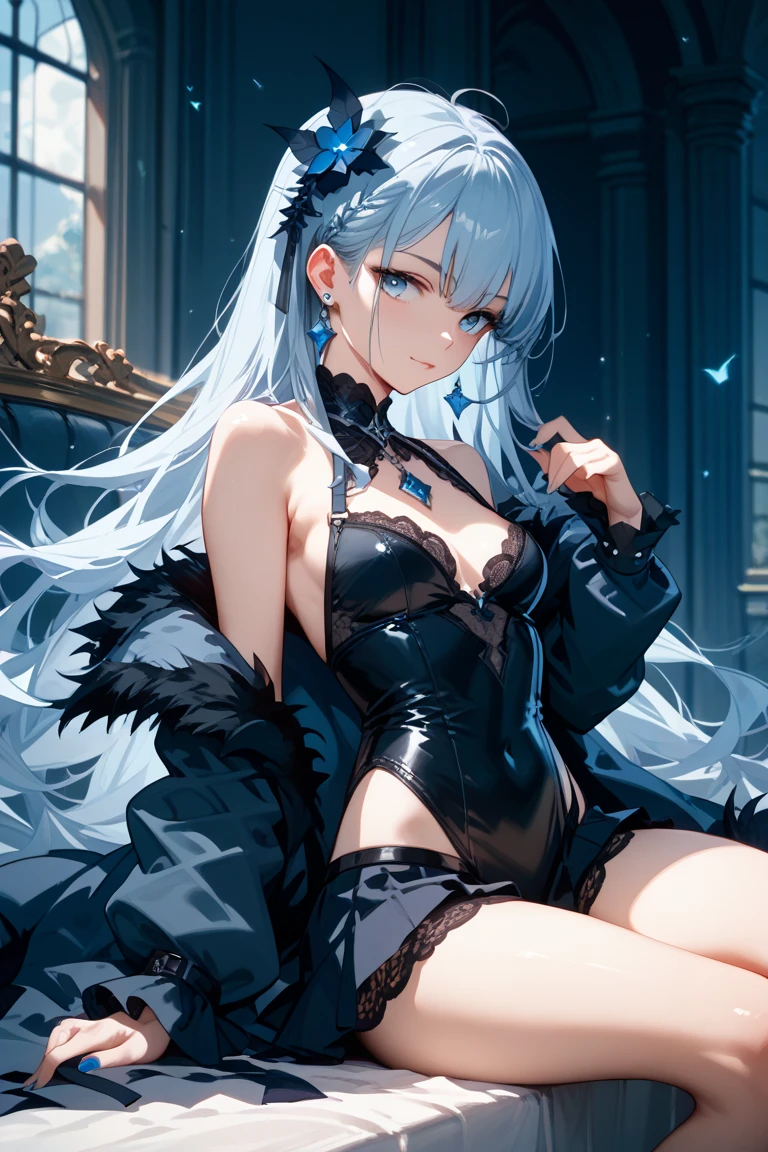 A 21 years cute girl .her blue eyes,long hair ,big and in a black panty