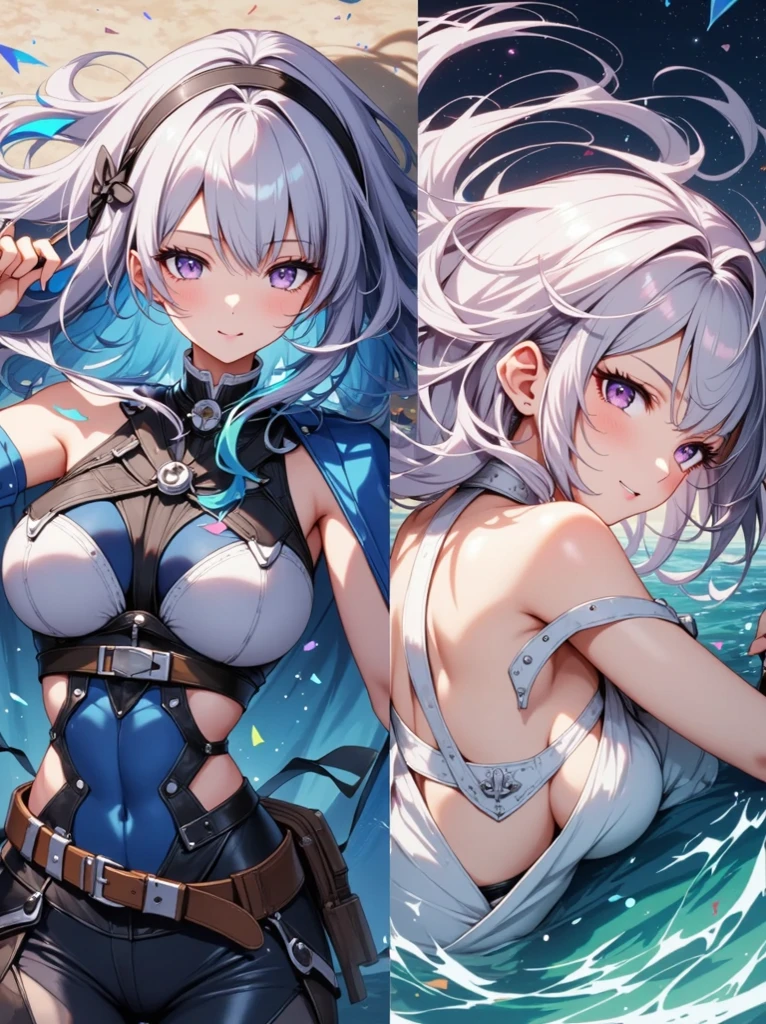 ((Highest quality、、masterpiece:1.3)), Upper Body、Long legs、Sharp focus:1.2, Beautiful woman with perfect figure:1.4、((Big Breasts:1.2)), (Smiling:1.2), double eyelid、30-year-old female、Sexy pose、((((bikini、Beach))))、Blue Eyes,(((Close your mouth、Standing posture)))、One Woman、