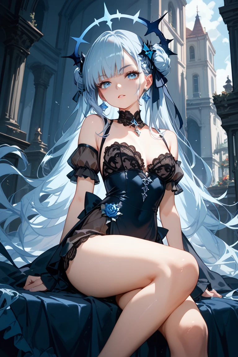 ((2D beautiful girl、top-quality、Perfect Finger 1.1、Perfect Anatomy 1.1、extremely delicate and beautiful illustration))、Solio、cute petit girl、(transform sequence)、((Princess leotard))、8years old、elementary student、Lori、Chiquita、Fractal Art、baby-face、((stright long hair))、big drooping eyes、A smile、Full body depiction、(1 persons)、(aristocratic leotard)、blue sky royal palace courtyard、The color of the costume is blue and white、cat ear、Princess、