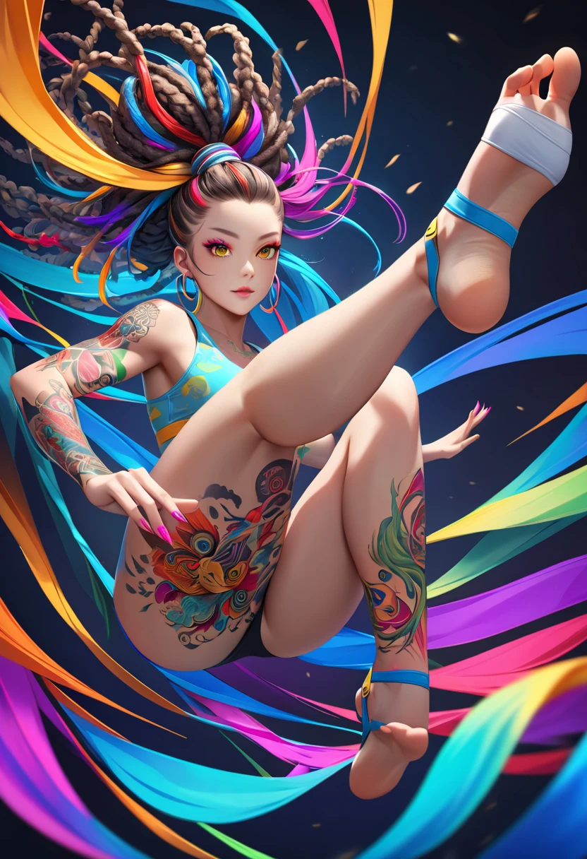 A Female robot is sleeping in forest, spread legs, nude, banzai pose. she wears no dress. She Brown short hair is tied with two big red clothespins, She lifts up the under hem of her white plain dress, leaning over, masterpiece, very short pigtails,brown hair, mature, android, blue eyes, full body figure, Height: 160cm, flushed cheeks, 2020s anime picture, A beautiful robot with short brown hair in two short pigtails held up by two very large huge red clothespins, Uplifting, No NSFW, whole body, barefoot, archaic smile, getting orgasm, 25 years old, sweat bucket.  She can move while doing a handstand.