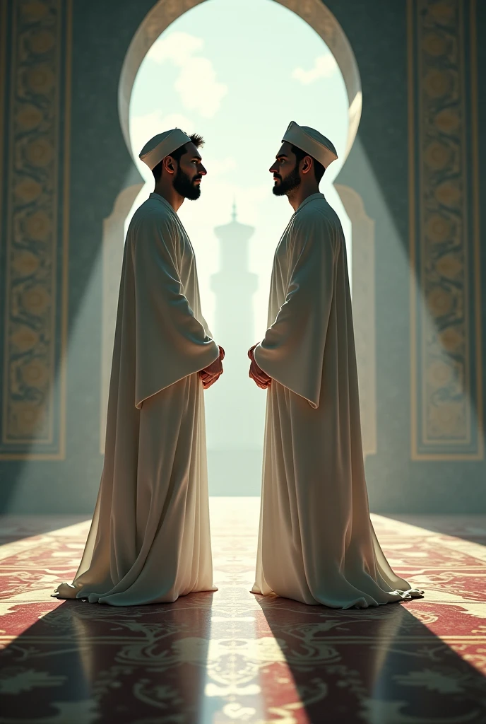 Four men doing namaste wearing coat pant or sherwani with pagdi