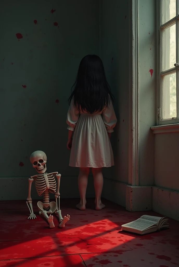 skeleton sleeveless,Elementary school girl,Background: House room