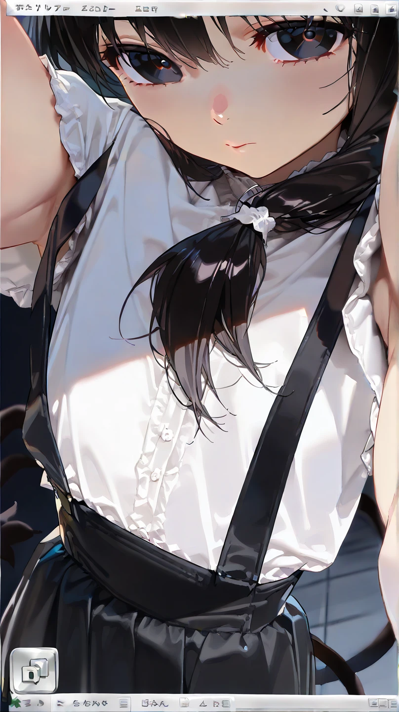 Anime Boys、Both have、Six Pack Abs、Black Hair、Medium Hair、happiness、solo、skinny body、smile、detailed、Highest quality、masterpiece、Frilly clothes、Short top、Maid clothes、gloves、navel、slender
