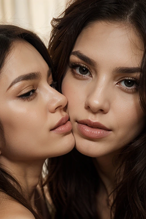 Two beautiful women exchange love juice and saliva