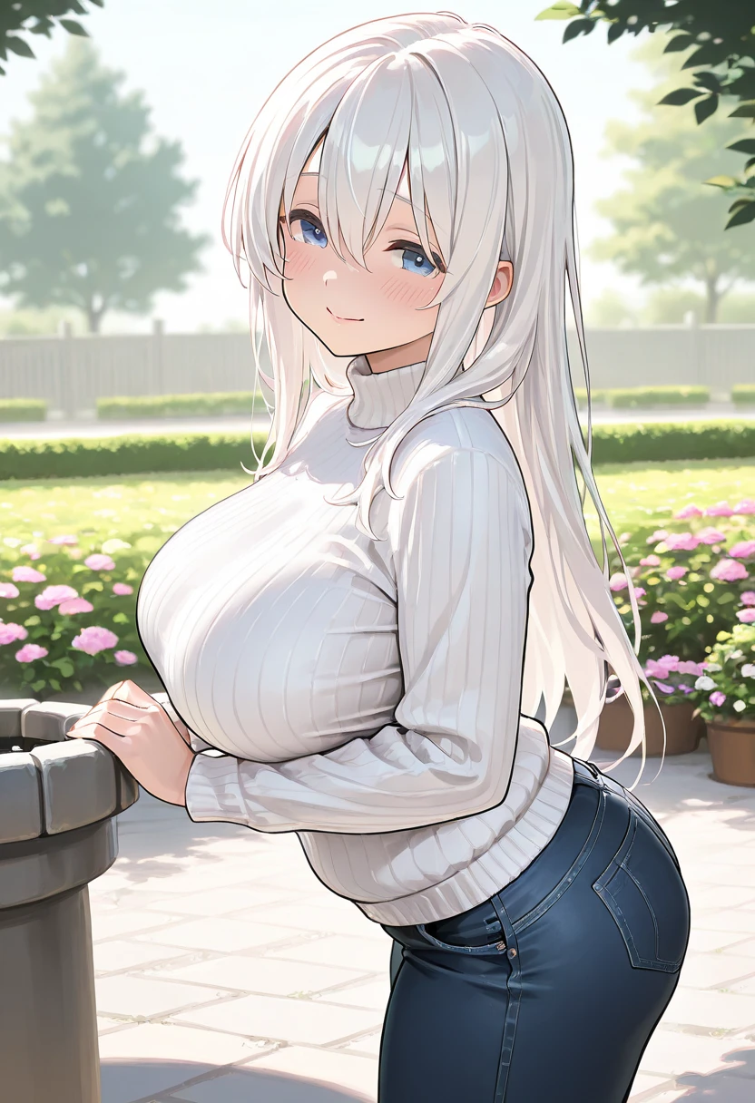 (Masterpiece, Top quality: 1.5), from side:1.3, squatting down, 1 beautiful girl, silver hair,  (Shorts :1.3), Summer clothes, hairpin, medium hair, Braided hair, wave hair, Hair swaying in the wind, Keep your head small, (15 year old:1.2), big breasts, standard weight, blush :1.2, beautiful scene of alley , Mediterranean cityscape, magnificent panorama view,