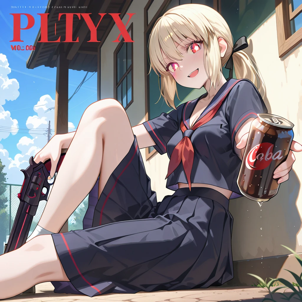 (small breasts:1.2), (perky chest:1.2), (pointed chest:1.2), (Pudding cake magazine cover:1.3),(from above:1.0),(shoot from the side:1.1),masterpiece, 1girl, Amazing Cleavage:1.1, thin waist, optimum,tmasterpiece,hight resolution,best qualtiy,hyper HD,super detailing,awardwinning,a 18yo cute girl,(The upper part of the body),anatomy correct,Beautiful Black miniskirt,garters,Gaze,Small face,bangss,holster,Beautuful Women,hands up,leg holster,Gaze,black boots,Cowboy Shot,cute face,a blond,Longhaire,Twin-tailed,Braids, Hairline,(scarlet eyes),long eyelasher,Hanging eye corners,White skin of the, ((see through camisole:1.1)), ((Sheer nipples:1.0)),Rocket Tits,(Slim body),smile,seductive weak smiling,(with sparkling eyes and a contagious smile),little open mouth, Looking at Viewer,