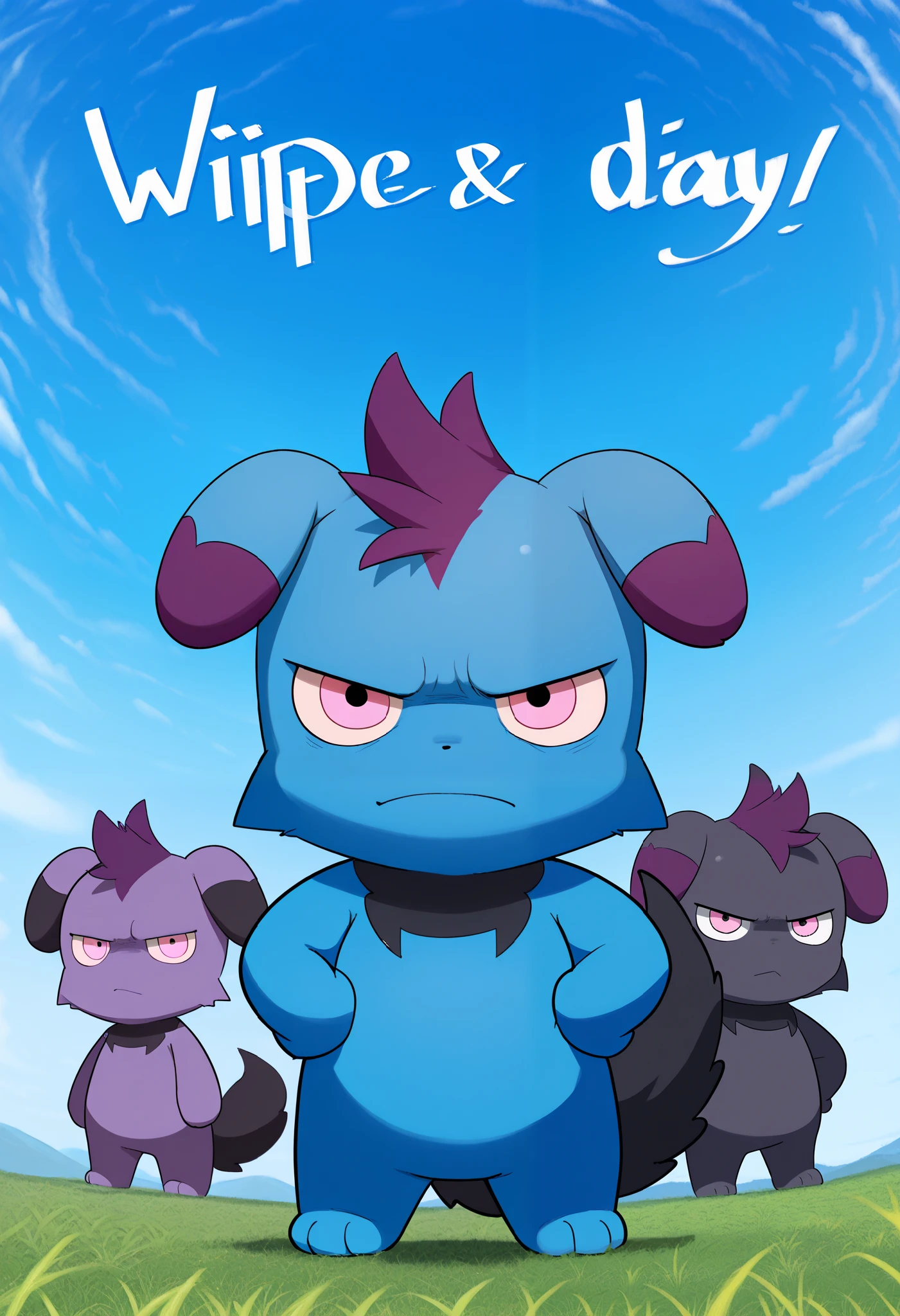 score_9, score_8_up, score_7_up, Depresso, blue body, purple hair, pink eyes, black tail, (((wipe day)))