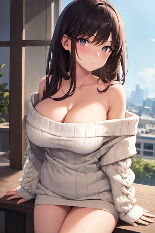 (highest quality, High resolution, , perfect pixel, 4k,), 1 girl, single, alone, Beautiful woman、I could see the whole body、 ((wavy middle hair, bangs, brown hair)), ((brown eyes, beautiful eyelashes, realistic eyes)), ((detailed face, blush:1.2)), ((smooth texture:0.75, realistic texture:0.65, realistic:1.1, Anime CG style)), medium breasts, dynamic angle, perfect body, ((, female teacher, , earrings、necklace、turtleneck sweater、black flared skirt、black knee high stockings、open both legs wide、、shy smile、leaning forward)), upper grade、、、evening、、(pink lace panties are visible、、(Bring your chest and arms together、Lift up your skirt and show your panties、The wind blows up my skirt)、angle from below)、