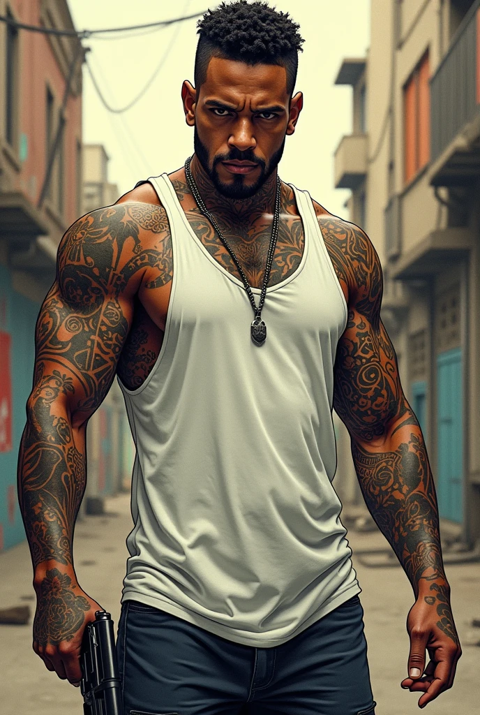 Fully tattooed muscular man with no clothes on