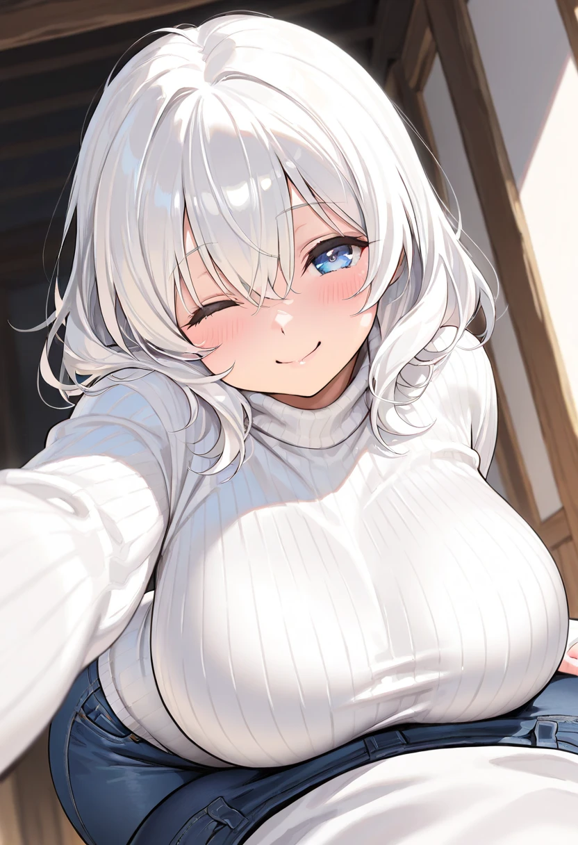 <lora:muku:1>huge breasts, sweater, smile, masterpiece, best quality