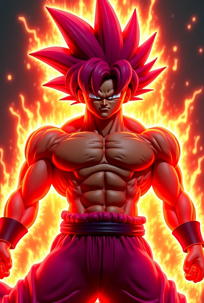 Super Saiyan 4, no fur and tail, red hair