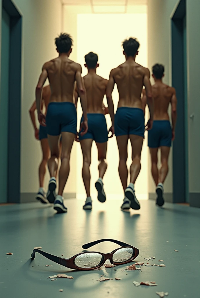 Caucasian men in white underwear at military enlistment.