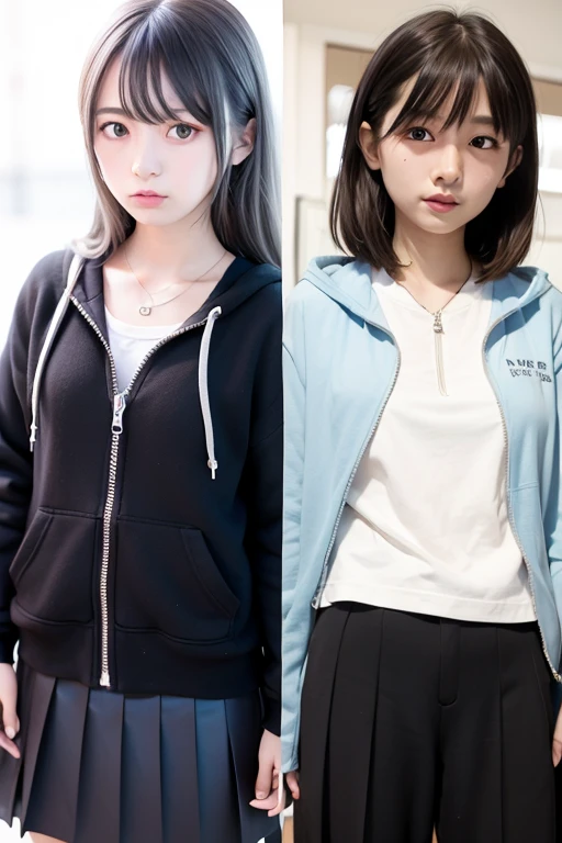 Two Girls piece Twin tails hoodie