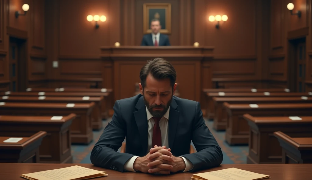 The local courthouse was full of people, and the (((judge in his black suit))), the detective (((Robert Lyncon))), in his beige suit, (((lawyer the defendant)))in his suit gray, (((sitting on the chair))) of the defendant facing the judge and the detective next to him.