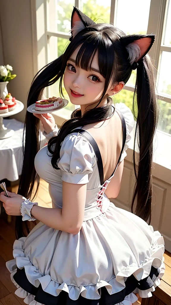Her hair is incredibly straight!!!!!　(Pink floor、Pink table、pink chair、Pink Wall、Pink counter、A cafe filled with pink..:1.3)　(Her hair color is pink!!!!!)　(Random Maid standing upper body shot:1.5)　　((woman in a pink and white dress and a pink hat, Maid outfit, Maid dress, Catboy Cosplay! Maid! dress, anime girl in a Maid costume, Maid costume, anime cat girl in a Maid costume, pink lolita dress,Maid, wearing Maid uniform, Lolita Style, High Quality Costume,Sexy female cosplay, Pink shoes for maids))　(Her bangs are the perfect full bangs:1.2)　　((highest quality)), ((masterpiece)), (Familiar), (Get used to it)　(Reaches up to the kneeVery long hair　highest quality　Highest detail　Reaches up to the knee、Very long hair that lasts forever:1.3　Flowing Hair　Very shiny and thick hair　long hair up to the knees:1.2　long hair up to the knees:1.2　Thick and shiny hair　Very free hair　Abnormally long hair!!!　Beautiful silky hair　Beautiful and shiny hair　Beautiful and shiny hair　Beautiful silky hair　Hair that grows to the knees　Very very, Very long hair!!!　Very very, Very long hair!!!)　(highest quality　The best ultra-fine　Reaches up to the knee、Very long hair that lasts forever　Very shiny and thick hair　long hair up to the knees:1.2　long hair up to the knees:1.2　Thick and shiny hair　Very free hair　Abnormally long hair!!!　Beautiful silky hair　Super long hair down to the knees　Beautiful and shiny hair　Beautiful and shiny hair　Beautiful silky hair　Hair that grows to the knees　Very very, Very long hair!!!　Very very, Very long hair!!!　Her hairstyle is very curly and in twin tails.:1.5)　(She is the cutest 12-year-old girl in Japan.)　Perfect Face　(She has a typical Japanese build and skin color..., Her skin is very high quality and ultra high definition.、very beautiful and glowing skin)　(Excessive breasts:1.2)（She did a pretty professional make-up　Lipstick is red　The eyeliner is a beautiful black)　(Surreal photos by professional photographers :1.2)　((Her bangs are straight down, perfect full bangs))　(She has a typical Japanese build and skin color　Her skin is very delicate and sensitive..、and、Such beautiful and radiant s　((highest quality)), ((masterpiece)), (Familiar)　(Get used to it)　Perfect Face　(Her skin is a typical Japanese skin color..　Very detailed)　((Rich 1.4))　(Extremely detailed 8K)　(Ultra-fine skin texture 1.4)　(Actual, Vibrant:1.4), double eyelid　Sharp focus:1.2、Beautiful woman:1.4　Dynamic Lighting　(Genuine RAW photos taken by professional photographers)　(Turn your whole body to the viewer)　Professionally lit from the front　(She looks at the viewer with a lovely smile..)　