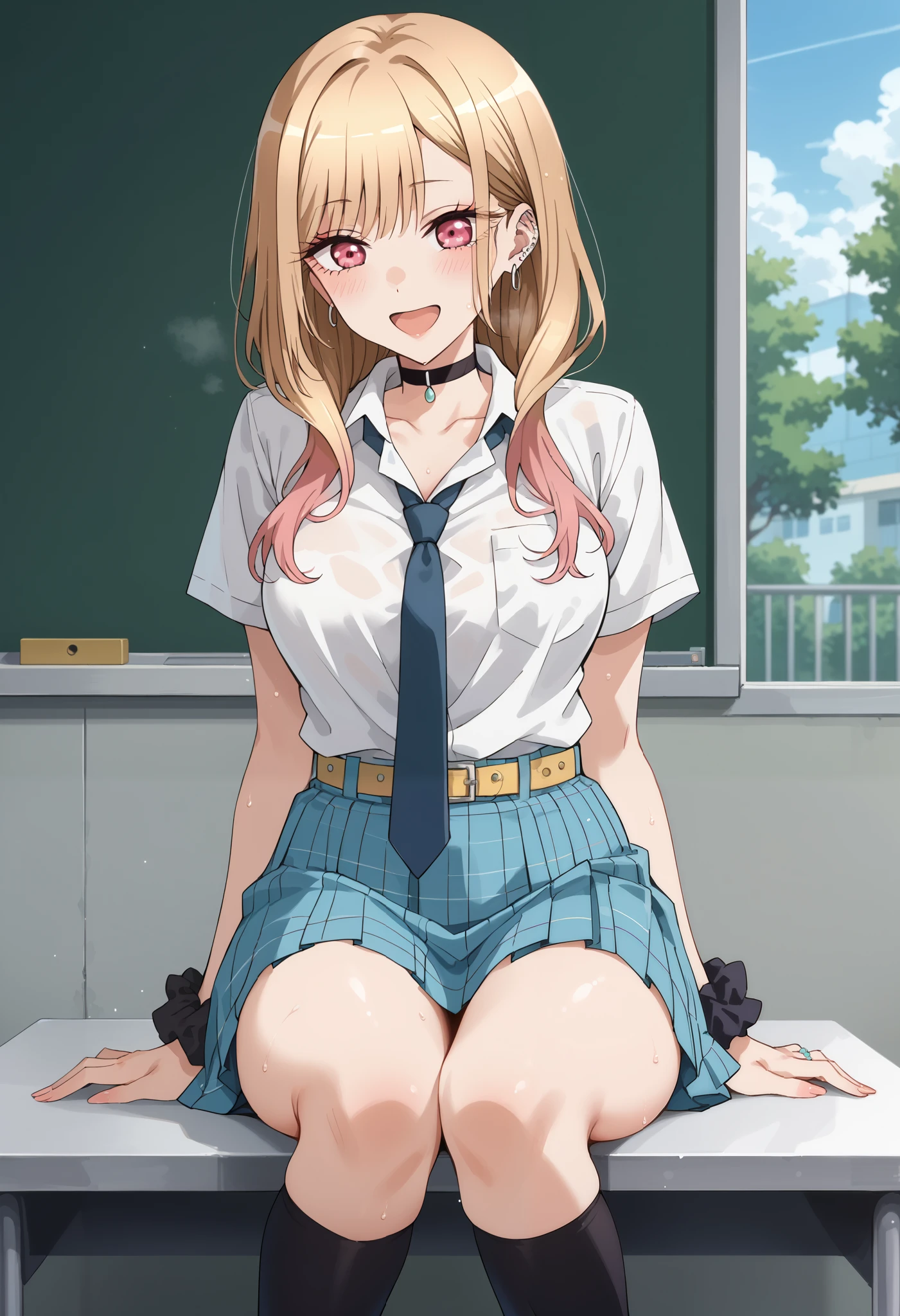 masutepiece, Best Quality, hight resolution, kitagawa marin, 1girl in, black hair, Long hair, multicolored hair, blackEyes, Jewelry, earrings, Piercing, School uniform, White shirt, Tied shirt, Black Choker, blue necktie, plaid skirts, Hands on hips, ,grin, Smile, Standing, Cowboy Shot, Outdoors, Dark blue high socks majicMIX Real、(Raw photography:1.2)、(Photorealsitic:1.4)、The beauty of beautiful details and delicate facial expressions、a blond、((Panties are visible))(Squatting panty shots)piercings Lashes beatiful detailed eyes、huge filesize、ultra-detailliert、hight resolution、Transcendent beauty top-quality、masterpiece、、(Japanese girls' high school uniform))、Very detailed expression Magnificent、finely detail、Highly detailed face movie lighting、A 23-year-old girl、front facing、((dynamicposes)))、(Sitting on legs with bent knees))、pleatedskirt、blazers、Sexy upper eyes、I'm smiling at you, 1girl, (realism: 1.4), (masterpiece, side light, delicate and detailed eyes: 1.2), portrait masterpiece, realism, 3D face, glowing eyes, shiny hair, sagging skin, solo, embarrassment, black lingerie, (belly), blonde, yushuxin, lying down, bed, (wet), flushing, medium breasts, condom, (heart pupil: 1.3), steam, direct vision, top-quality、masutepiece、1girl in、platinum-blonde、Bob Hair、Red ribbons、in one's underwear only、Pink lingerie、to close range、red blush、Kamimei、Staring at this、Cute anime illustration、tits out、lighting like a movie、top-quality、High school girl pulling her panties down to her thighs in a school classroom、Laugh、Nearly taking off your panties、ripped school uniform、(8K、Raw photography、top-quality、masterpiece:1.2),(Spread your legs wide,Open your legs wide),(Long bob cut),watching at viewers,Looking at the front,Bullish,Erotic,Pupils,Light Blue Bra,de pele branca,kne,(Black pantyhose),absurderes,a small face,Parting the bangs from the middle、Forehead visible,(be shy,Tight eyes,glares,Bullish,skinny,Rasping,irate)、masterpiece,top-quality、超A high resolution,Raw panties,ren
