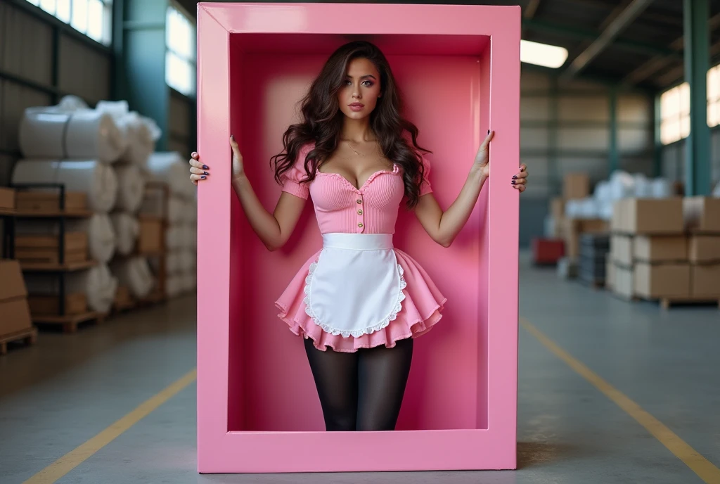 A beautiful young woman (Ariana Grande, age 25) with long brown hair and red highlights, wearing red hip huggers, red knee high fishnet stockings, a white sheer see through tube top, and an open red vest, walking through a store and flirting, (best quality,4k,8k,highres,masterpiece:1.2),ultra-detailed,(realistic,photorealistic,photo-realistic:1.37),HDR,UHD,studio lighting,ultra-fine painting,sharp focus,physically-based rendering,extreme detail description,professional,vivid colors,bokeh,portrait,photography