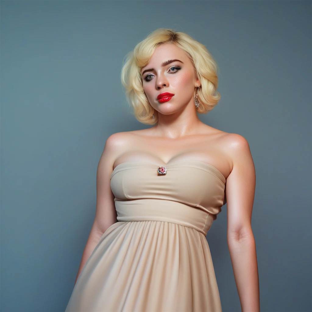 Super high res portrait photo of Ana de Armas with Blonde hair dressed like Monroe, standing in a room,f /2.8, Canon, 85mm,cinematic, high quality, looking at the camera <lora:ana_xl_8dim_3-000050:1>