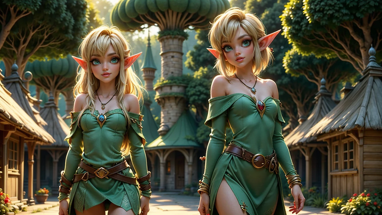 Four girls, elf, pointed ears, shirt, looking at you, Face, Perfect, flower, high quality,  shining, divine, nude, Elven Character, blonde, redhead and brunette, legs spread, skinny, stockings, tanned skin, kisses, bare ass, Vagina