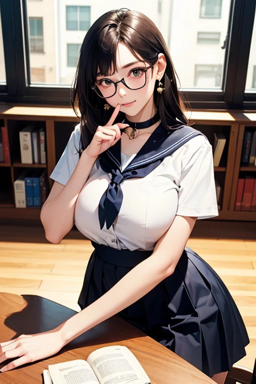 looking at viewer,high school girl,leaning forward,(random school uniform),(random Lively pose),(Thin type),(large breasts:1.2),(random hairstyle:1.2),(Highest image quality, (8K), Ultra-realistic, Best Quality, High quality, High Definition, high quality texture, high detailing, Beautiful detailed, fine detailed, extremely details CG, Detailed texture, realistic representation of face, masterpiece, presence),(wearing glasses:1.1)