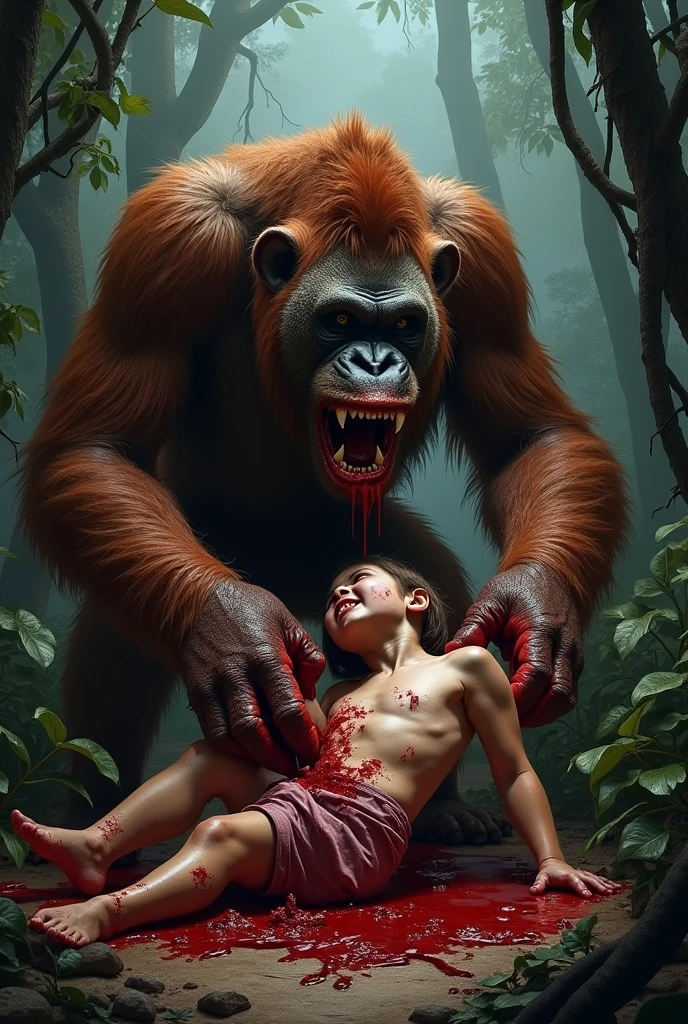 Genrate a image of man eating monkey