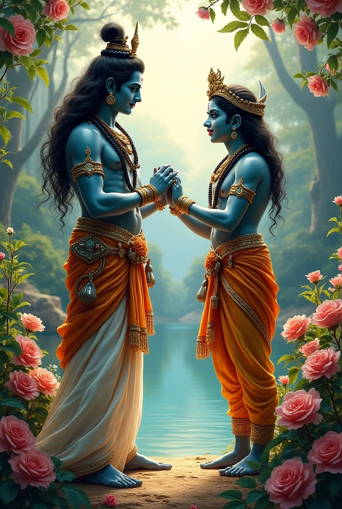 Lord krishna and lord shiva walking together