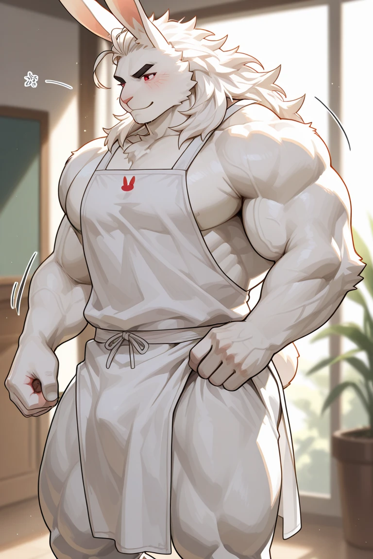 (Best quality: 1.0), (Super High Resolution: 1.0), (masterpiece, best quality:1.2), detailed, detailed hands, detailed eyes, score_9, score_8_up, score_7_up, furry, anthro, ((dragon)), ((solo)), grandpa, (about 70 years old), (manly), horns, handsome face, huge, bangs, white beard, beard above mouth, fluffly fur, nipples, looking pleasured, sexually, sexy pose, SFW, kitchen, (apron), nude, bulge, flaccid, in heat, panting, sweat, sweaty, musk, (skinny, shy), hands touching, (looking at viewer, shy), blushes:0.3, wearing glasses, first person view, close up view, (by bebebebebe, by syuro)