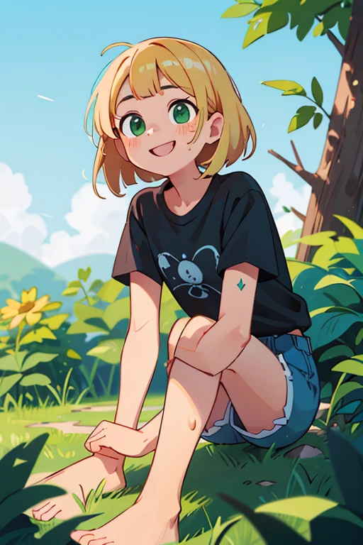 Bratty little sister, brat, bratty, little sister, unkowingly teasing me, sister, young, ???, short skirt, tight panties, tight shirt, outside, backyard, sunlight, trees, open area, blonde, blue eyes,