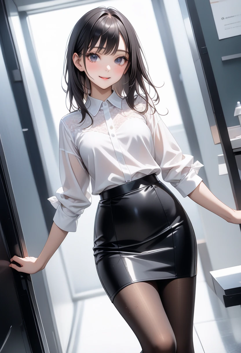 Highest image quality. A business girl whose clothes are transparent with her whole body soaked in the sudden pouring rain.