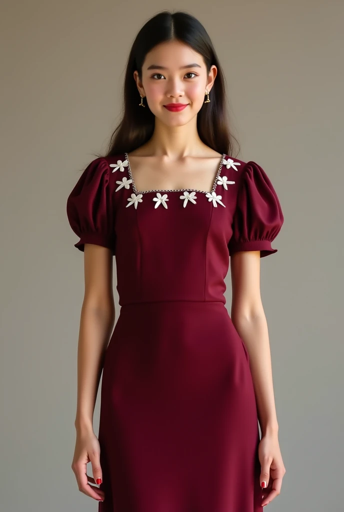Masterpiece,Best quality, (maam. clerk:1), ((Portrait:1.3)), Cross arms, Smile,Red professional attire,Long legs,skin hyper-detail,Clear pores,in a panoramic view,Cocked buttocks,black lence stockings,Beautiful young Japanese woman over 40 years old, Perfect face, Fantastic look, (Detailed facial features), Clean and nice face