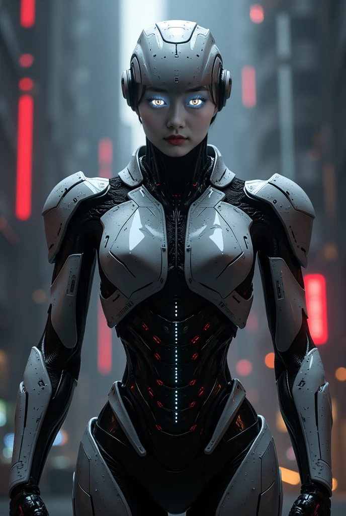 a woman in a futuristic suit with a glowing head and chest, cyberpunk art inspired by Marek Okon, cgsociety contest winner, digital art, gynoid cyborg body, girl in mecha cyber armor, cyber suit, cybersuit, in white futuristic armor, cybersuits, diverse cybersuits, gynoid body, echo from overwatch, perfect anime cyborg woman