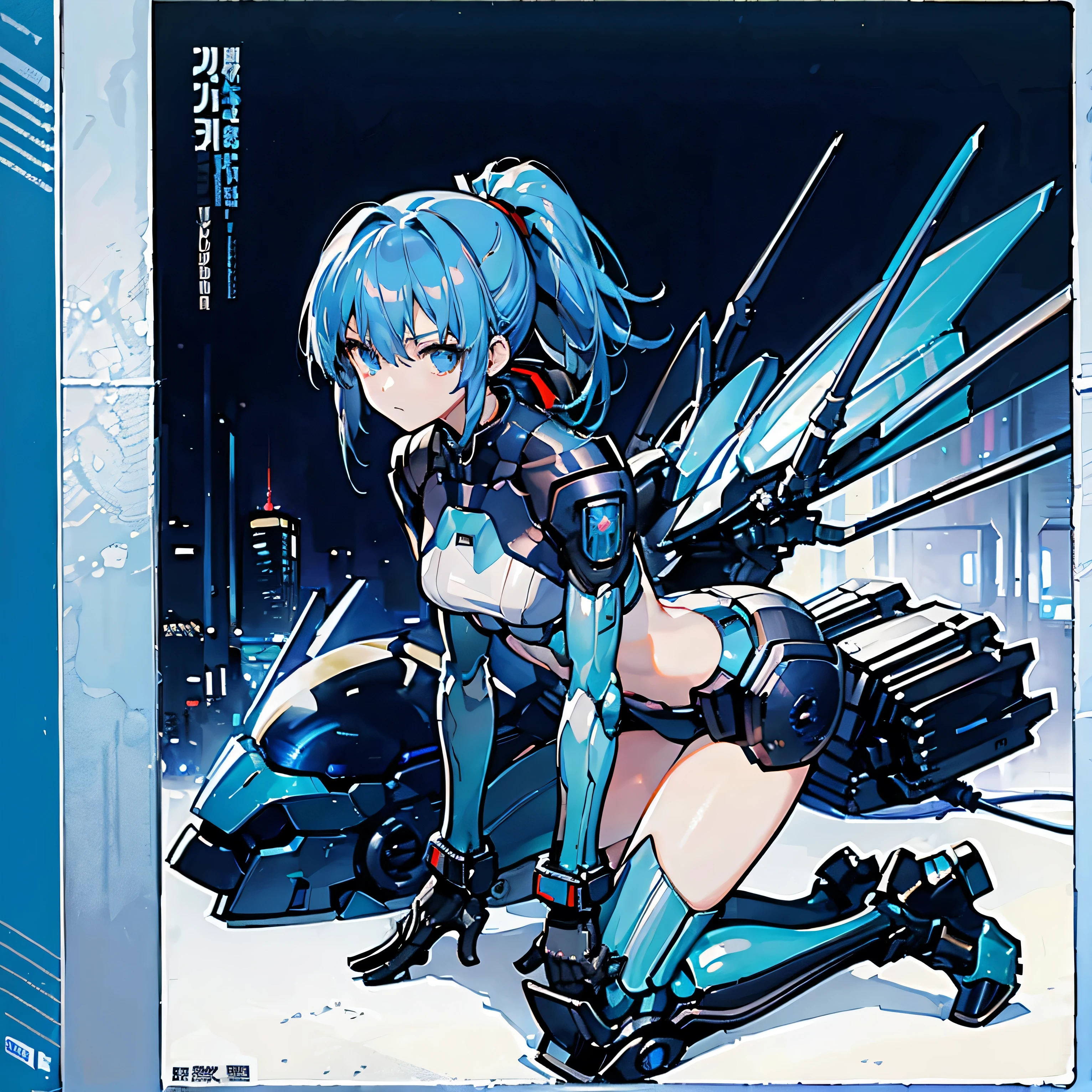 ((cyborg child, gigantic breasts, bare breasts, blue hair)),((with penis between her legs)),((face with a cute smile)),((very short)),((standing sex with a rubber anus)),