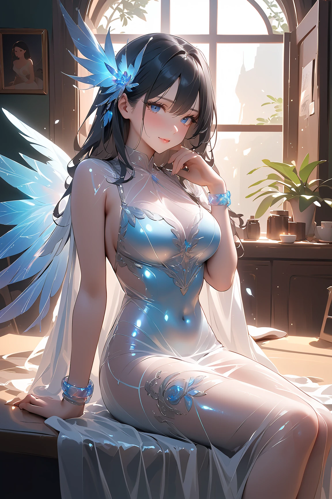 ((masterpiece, best quality, ultra detailed, hyper realistic, photo)), delicate pattern, detailed background,  ((detailed face)),
1girl, full body, fairy, translucent wings, (girl is floating, hugging own legs), stasis pod,(in container:1.2), magic circle, scales, closed eyes, magic laboratory,