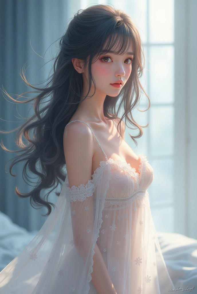 Sleeping girl, 19 years old, realistic, she is wearing small dress, she is wearing transparent dress, [nfsw,],brown hair.