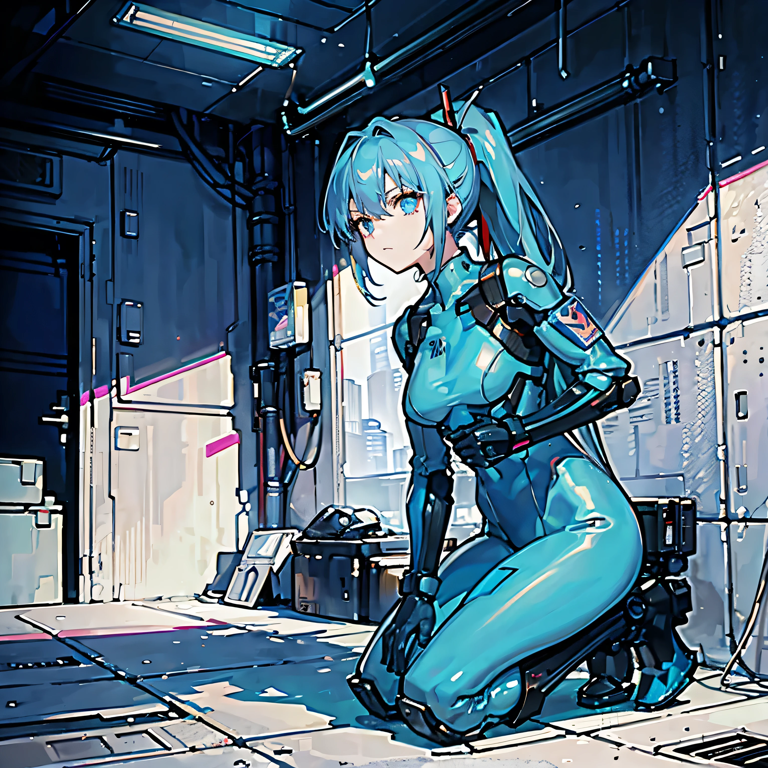 1 Girl, whole body, (space helmet):10,He has a large metal helmet on his head that covers his hair and eyes., tube, wire, She gets electrocuted, brainwashing,astrovest,bing_astronaut,blush,torogao,