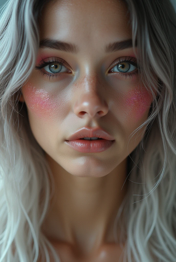 ((Anne Heche steht in ihrem Atelier)), ((schlanke junge Frau)), (kleiner Kopf), ((natural skin texture)), ((Bodypaint)), ((ihre Kleidung ist aufgemalt)), ((Airbrush)), ((small round breasts)), ((Freckles on the face and upper body)), (fotorealistisch), (Raytracing), (scharfer Fokus), ((es ist dunkel)), ((SmokeyEye)), ((Eyeliner)), ((full body))