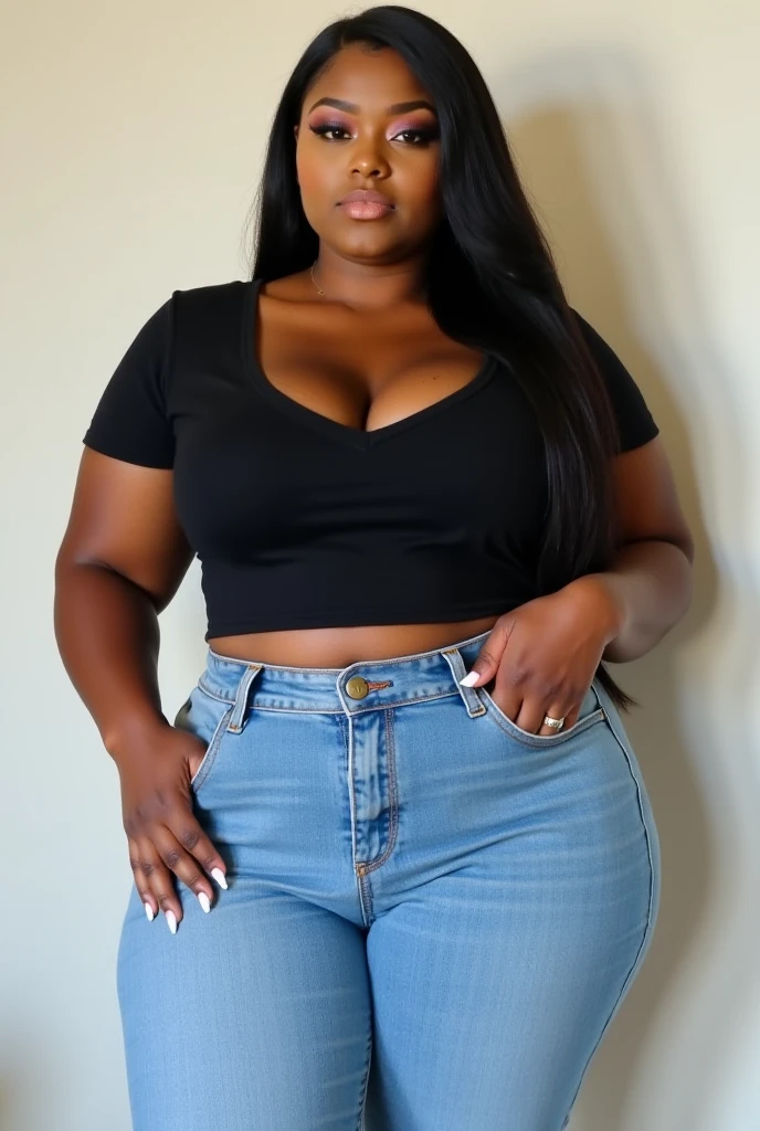 (ultra high definition), (ultra high definition), (full sharpness), (maximum quality), (Cinematic), (8k), (very black Girl), ((very tall girl), ((chubby)), ((extremely beautiful)), (alone), ((full body)), (ultra detailed face), (ultra detailed eyes), (ultra realist eyes), (perfect body), (delicate hands), (very detailed hands), (studio lighting), ((front view)), (very sexy), (malicious smile), (soft skin), (very insinuating), ((perky butt)), (((wearing shorts and t-shirt))), ((ultra wide hips)), (very thick thighs), ((very thin waist)), (very small breasts), (very big ass), (natural skin), (unique), (totally realistic), (very hot), (very fat ass), (very wide ass), (so sweet), temptation), (very wide pubis), (broad bones), (very round ass), ((no belly)), ((flat belly))