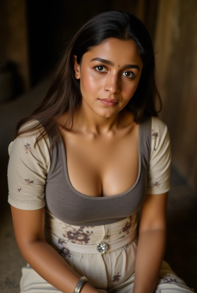 extreme realistic image, busty kerala girl, Top view, A window, at the window there is a girl, half body Slavic girl 21 years old, in shorts, a tank top with straps, high walls, bricks on the walls, Perfect faces, detailed faces, delicate faces, detailed eyes, cold blue tones, cold shadows, high resolution
