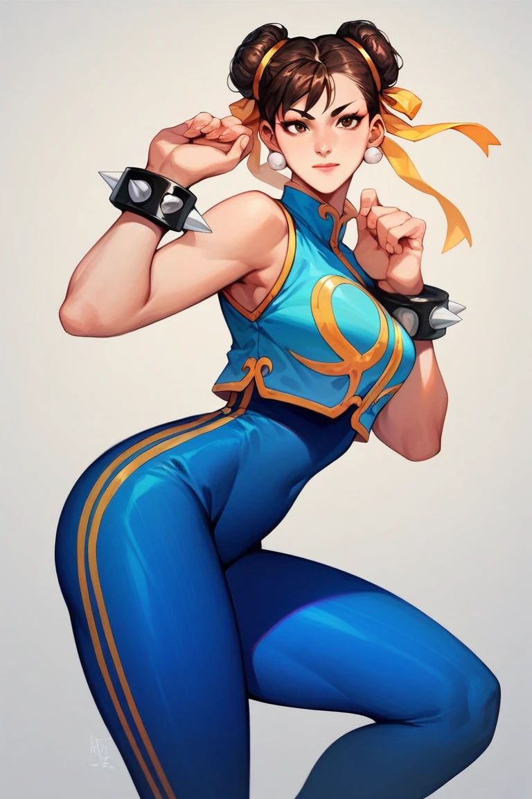 masterpiece,best quality,extreme detail,8k,cammyfn, 1girl, solo, Cammy, long hair, breasts, blue eyes,brown blonde hair, large breasts, gloves, red hat, braid, ahoge, twin braids, leotard, lips, makeup, beret, scar, antenna hair, nose, harness, huge ahoge, green leotard,sleeveless, sweaty,sweat, exhausted,sleeveless,cross eye, full body , 1girl, (solo:1.2), (jumping:1.3), (mid air:1.3), (cowboy shot:1.5), smile, happy, (masterpiece:1.3), (best quality:1.3), (perfect anatomy:1.4), highly detailed, chun li, brown eyes, short hair, double bun, bun cover, blue dress, pelvic curtain, spiked bracelet, sash, brown pantyhose, (post fight scenery:1.3), rubble, outside, daylight, nyantcha, expressive faces, anime-inspired, (cell shading:1.2), lips, merging