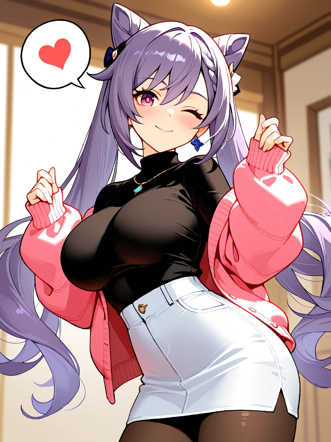 1 girl,heart-shaped pupils,nail,put your hand on your face,gray hair,purple eyes,(blush:1.1),choker,Upper body,trembling,Sweat,Sweatdrop,heart,(speed line:1.1),medium breasts, ((heavy breathing:1.3)), like, heart, crop top, Happy, smile