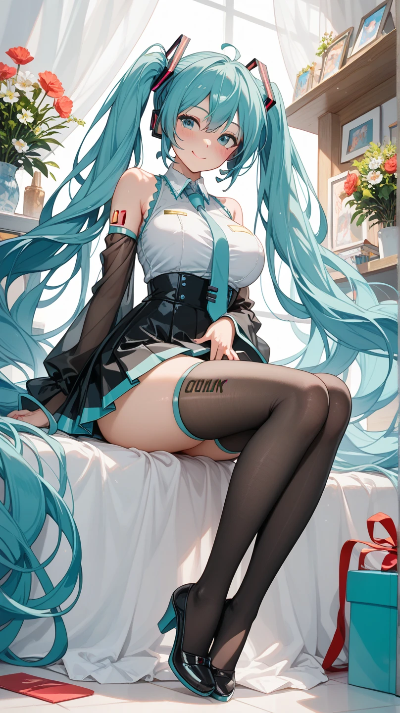 (1 girl),(high quality), (High resolution), (extremely detailed), (8K),(lower body shot),(Hatsune Miku wears panties under her transparent wedding dress),(wearing black knee-high stockings)not wearing shoes,perfect writing,(Beautifully erect nipple shape:1.2),High resolutionの美しい目,(neutral white lighting:1.2),I'm sitting in a windy, different world