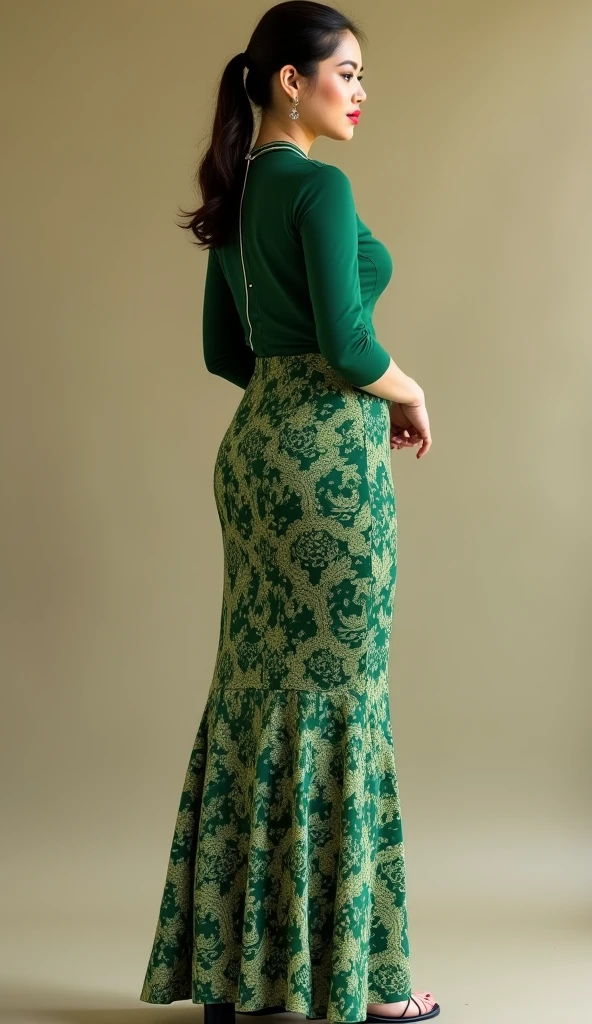 Full body shot of (abbie_cornish:0.6) Korean girl wearing a hijab, casual shirt, casual dress, long skirt, sandals, in a kitchen,face incredibly detailed, lips, realistic skin, solo,medium breasts,skin tight, puffy ,facial, masterpiece,best quality, Intricate, High Detail, dramatic, front view, wide view,RAW, Best quality, high resolution, masterpiece: 1.3), beautiful Korean woman in hijab, perfect hijab, Masterpiece, perfect fit body, big breast,big gorgeous eyes, Soft smile,beautiful face,thick thighs, woman in a black and white floral dress standing in front of a green door, modest flowing gown, beautiful soft silky dress, beautiful silky dress, beautiful detailed dress, stylish dress, swirly flower dress, wearing a long flowery dress, full covered dress, delicate patterned, long dress female, frock, flowery dress, baroque dress, lady with glowing flowers dress , (Delicate turtleneck) , Excellent lighting, Bright colors, Clean lines,