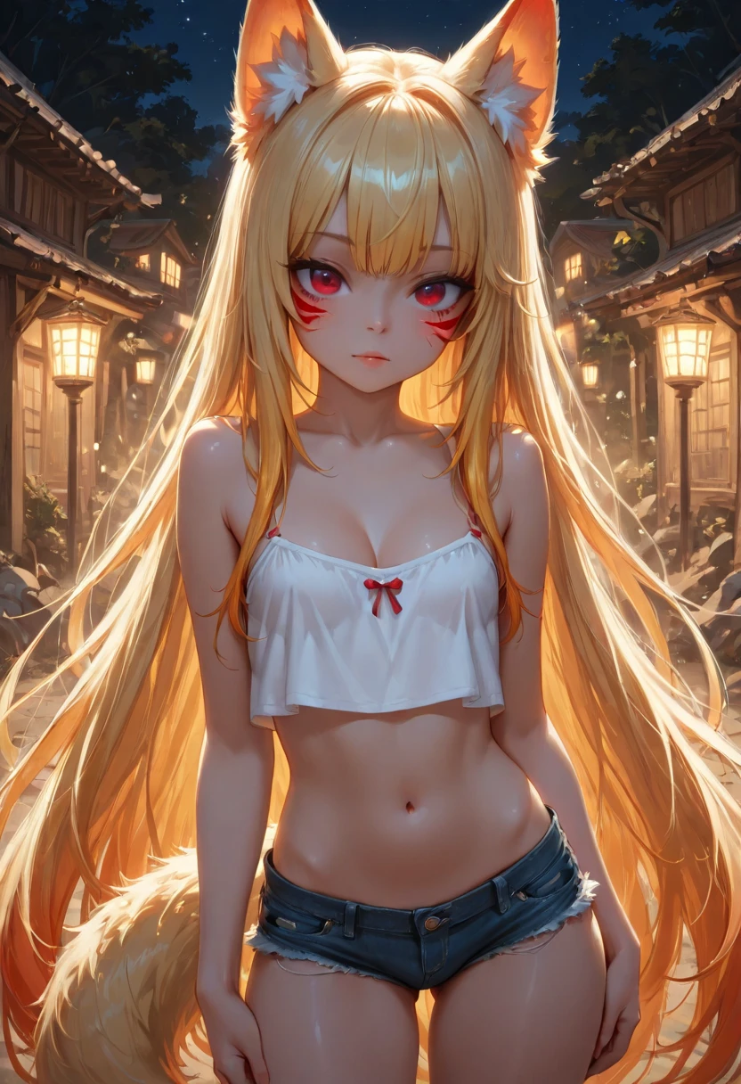 Masterpiece ,best quality , high resolution , (1 girl solo:1.38) , (mavis, long hair, blonde hair, (green eyes:1.5), ahoge, wavy hair, animal ears,) , (cleavage:1.2) , (medium breast:1.28) , (wear baseball hat , belly , navel , sport top , sport short , stockings ) , (cleavage:1.15) , (big breast:1.1) , (face view , look at view ) , (outdoor ,on street , road , night , lamp, shop, avenue, raining , vivid rain , heavy rain) , (sitting on floor:1.2 ) , ( full face blush , shy )