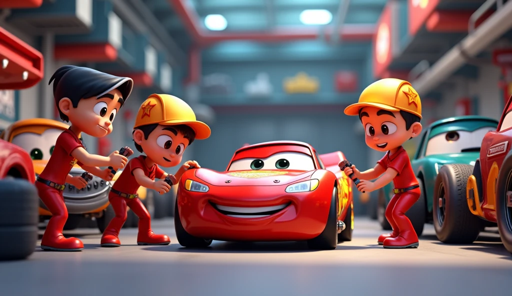 3d style cartoon scene! Ricky's Racing Team — Repair and Run - SeaArt AI